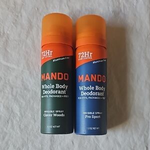 Mando Whole Body Deodorant Spray Lot of 2, Pro Sport and Clover Woods 1.0 oz New